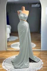 Brown Mermaid Prom Dress Sleeveless One Shoulder Formal Dress With Beadings and Rhinestones
