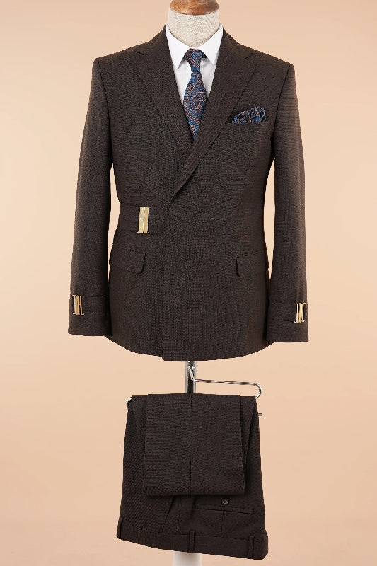 Brown Notched Lapel Slim Fit 2 Piece Prom Suit