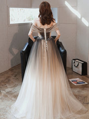 Brown Prom Dress Long A Line Off the Shoulder Formal Graduation Dress Evening Dress