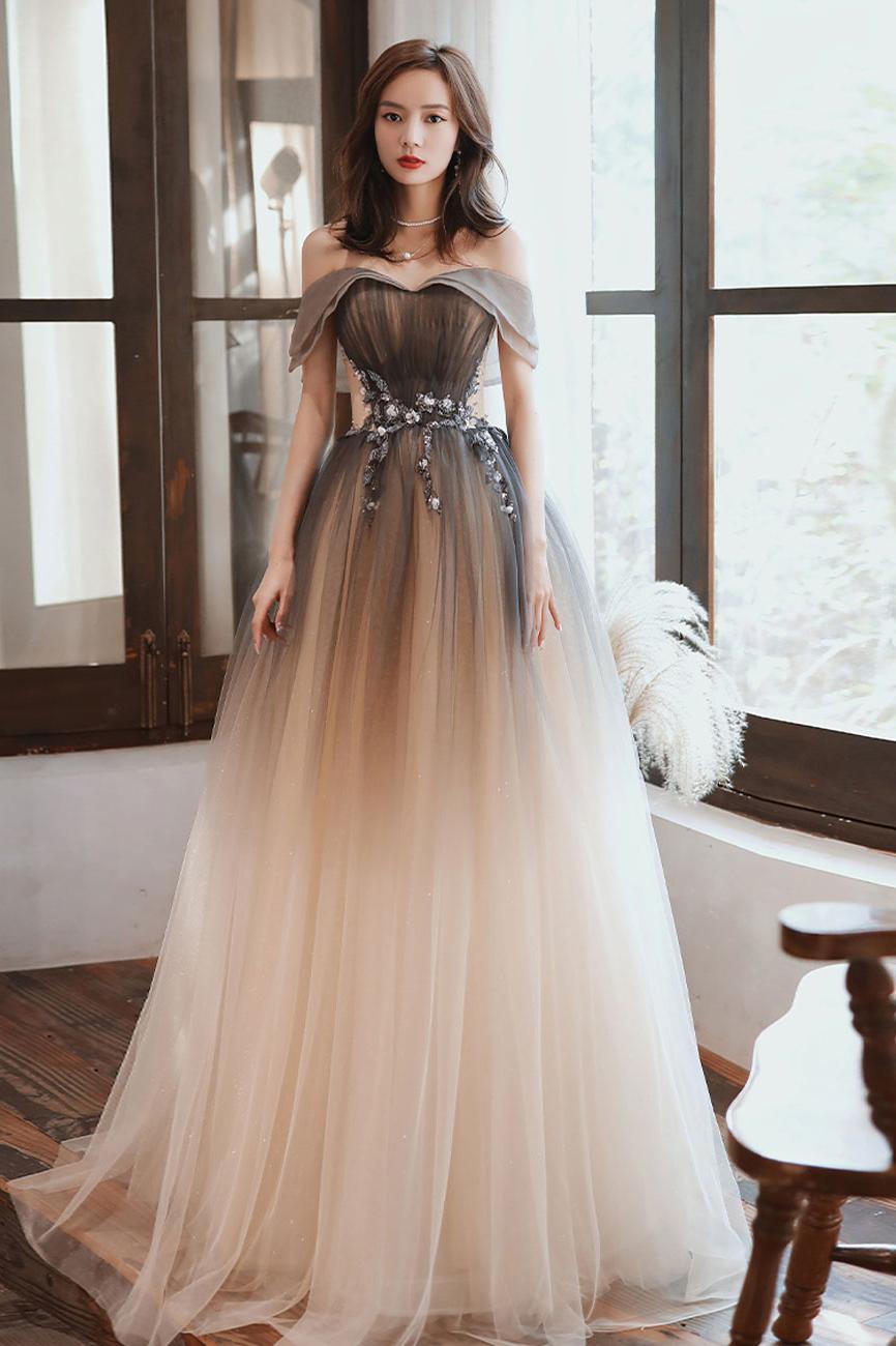 Brown Prom Dress Long A Line Off the Shoulder Formal Graduation Dress Evening Dress