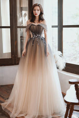 Brown Prom Dress Long A Line Off the Shoulder Formal Graduation Dress Evening Dress