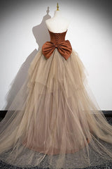 Brown Prom Dress Mermaid Satin Tulle Long Evening Dress