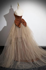 Brown Prom Dress Mermaid Satin Tulle Long Evening Dress