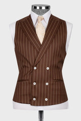 Brown Striped Peaked Lapel 3 Piece Business Men's Suit