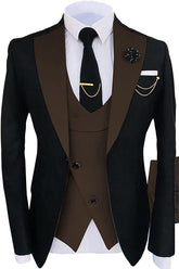 Brown Three Piece Shawl Lapel Prom Suit