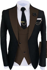 Brown Three Piece Shawl Lapel Prom Suit