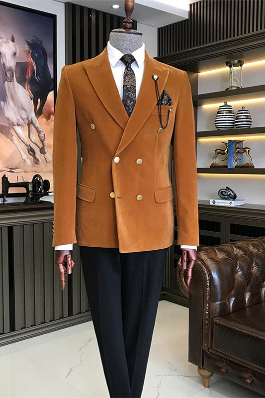 Brown Two Piece Peaked Lapel Business Suit