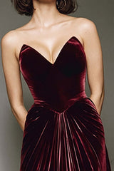 Dressystars Burgundy A-Line Sweetheart Maxi Velvet Prom Dress