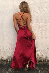 Burgundy Bridesmaid Dress Halter Sheath/Column Prom Dress