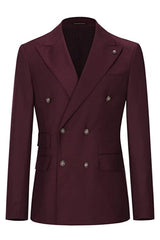 Burgundy Double Breasted Peaked Lapel Prom Suit for Men