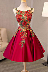 Burgundy Homecoming Dress Lace Appliques Short Party Cocktail Dress