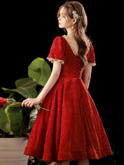 Burgundy Homecoming Dress Lace Short Party Cocktail Dress