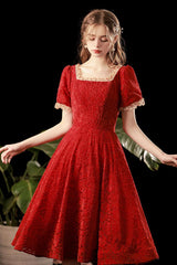 Burgundy Homecoming Dress Lace Short Party Cocktail Dress