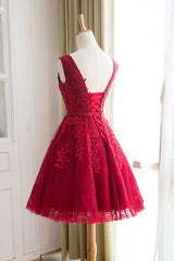 Burgundy Homecoming Dress Lace Tulle Short Party Cocktail Dress