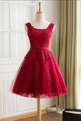 Burgundy Homecoming Dress Lace Tulle Short Party Cocktail Dress