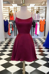 Burgundy Homecoming Dress Satin Short Party Cocktail Dress
