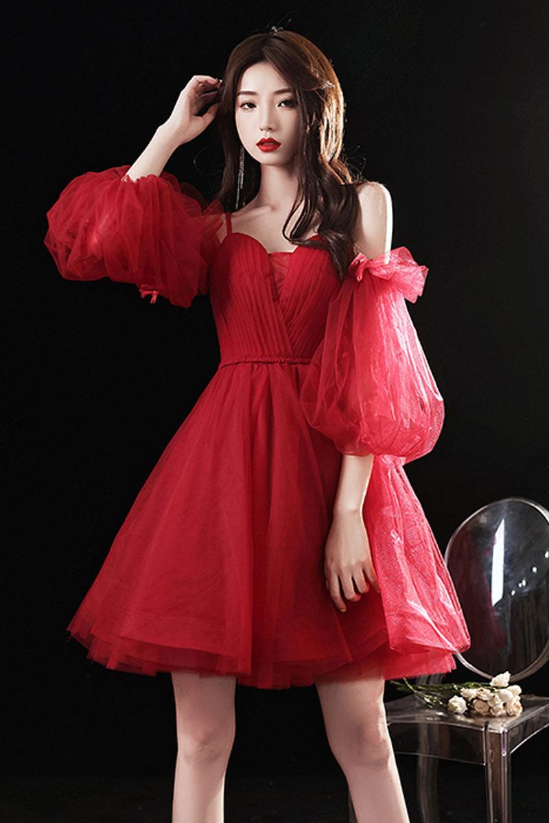 Burgundy Homecoming Dress Sweetheart Neck Tulle Short Party Cocktail Dress