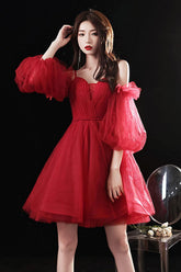 Burgundy Homecoming Dress Sweetheart Neck Tulle Short Party Cocktail Dress