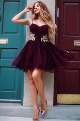Burgundy Homecoming Dress Sweetheart Tulle Short Party Cocktail Dress