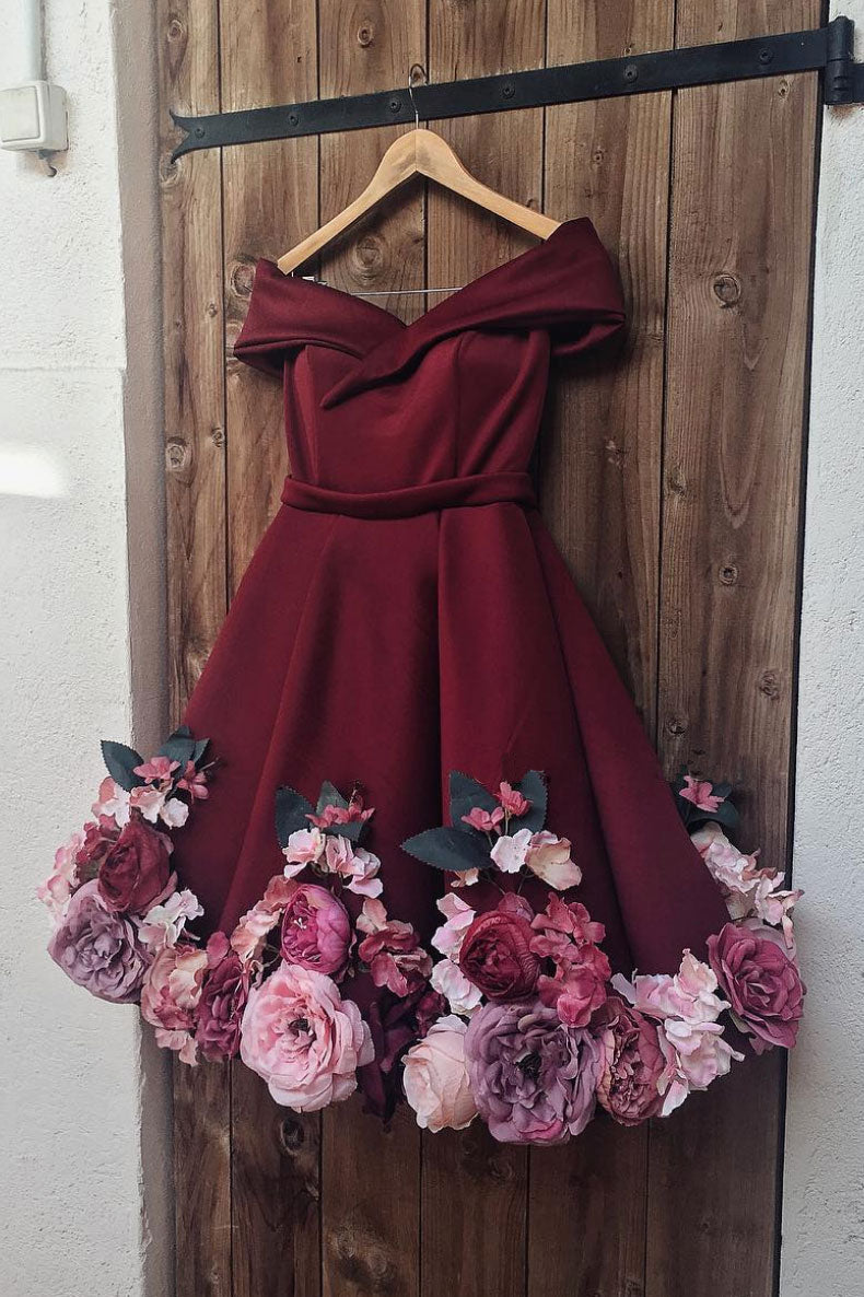 Burgundy Homecoming Dress Tulle Applique Short Party Cocktail Dress
