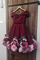 Burgundy Homecoming Dress Tulle Applique Short Party Cocktail Dress