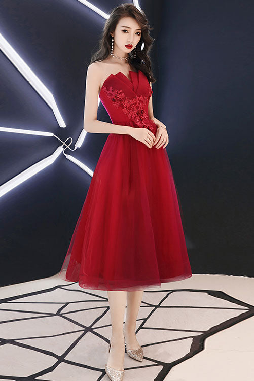 Burgundy Homecoming Dress Tulle Lace Short Party Cocktail Dress