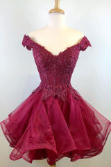Burgundy Homecoming Dress Tulle Lace Short Party Cocktail Dress