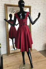 Burgundy Homecoming Dress Two Piece Short Party Cocktail Dress