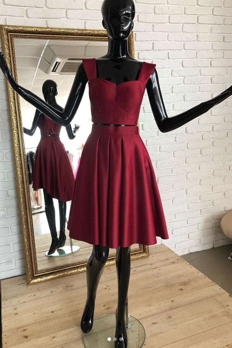 Burgundy Homecoming Dress Two Piece Short Party Cocktail Dress