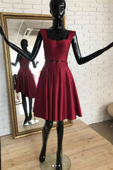 Burgundy Homecoming Dress Two Piece Short Party Cocktail Dress