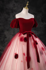 Burgundy Prom Dress A Line Tulle Long Formal Dress Evening Dress