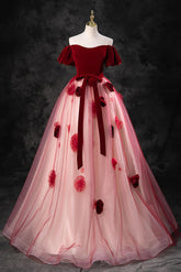 Burgundy Prom Dress A Line Tulle Long Formal Dress Evening Dress