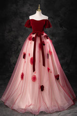 Burgundy Prom Dress A Line Tulle Long Formal Dress Evening Dress