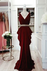 Burgundy Prom Dress Chiffon Long Evening Dress