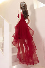 Burgundy Prom Dress High Low Beaded Sequin Evening Dress