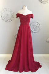 Burgundy Prom Dress Lace Long Bridesmaid Gown Evening Dress