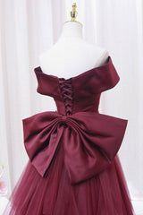 Burgundy Prom Dress Mermaid Tulle Long Formal Evening Dress