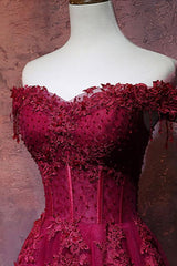 Burgundy Prom Dress Off the Shoulder Lace Long Evening Dress