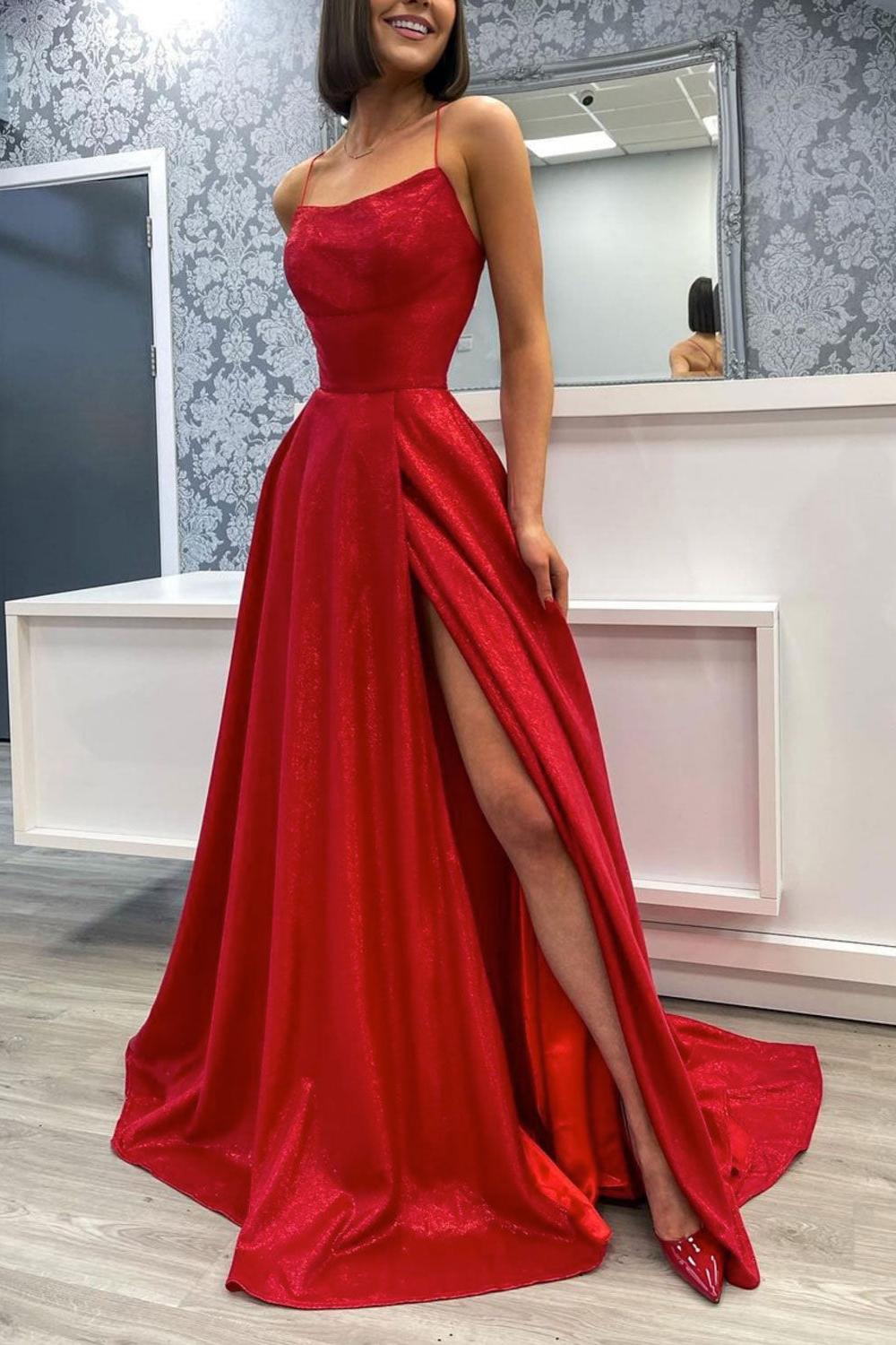 Burgundy Prom Dress Satin Long Evening Dress