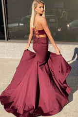 Burgundy Prom Dress Satin Long Formal Dress Evening Dress
