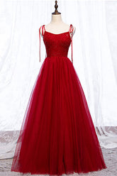 Burgundy Prom Dress Sweetheart Beaded Long Formal Evening Dress