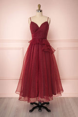 Burgundy Prom Dress Sweetheart Tulle Evening Dress