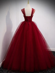 Burgundy Prom Dress Sweetheart Tulle Long Evening Dress