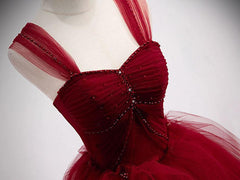 Burgundy Prom Dress Sweetheart Tulle Long Evening Dress