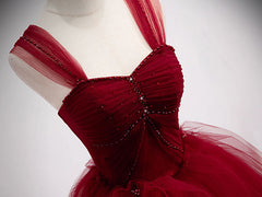 Burgundy Prom Dress Sweetheart Tulle Long Evening Dress
