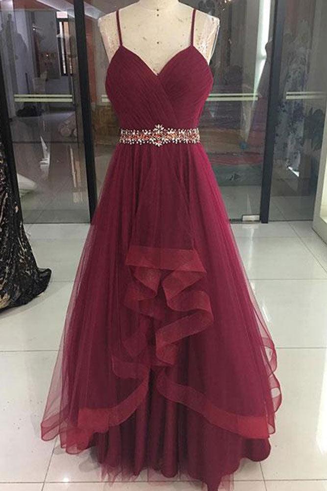 Burgundy Prom Dress Sweetheart Tulle Long Evening Dress