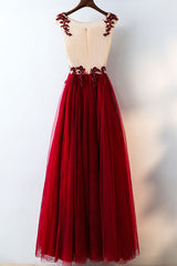Burgundy Prom Dress Tulle Lace Appliques Long Evening Dress
