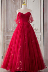 Burgundy Prom Dress Tulle Long Formal Dress Evening Dress