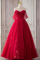 Burgundy Prom Dress Tulle Long Formal Dress Evening Dress