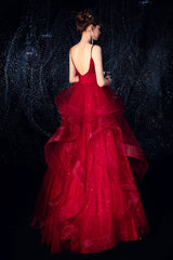 Burgundy Prom Dress Tulle Long Formal Evening Dress